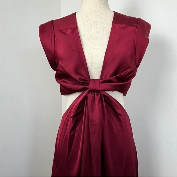 Jason Wu Alexandria Satin Midriff Cutout Midi Dress. Red. Medium. #591. NWOT - Picture 4 of 13